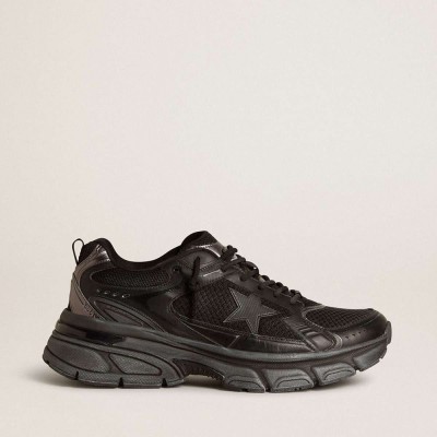 Golden Goose Lightstar Sneakers With Black Leather And Mesh Upper And Black Star