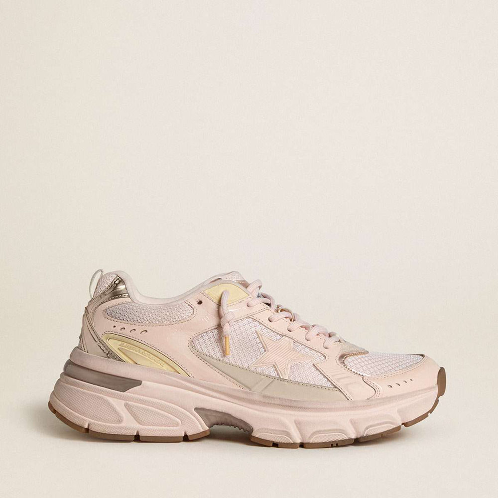 Golden Goose Lightstar Sneakers With Pink Leather And Mesh Upper And Pink Star