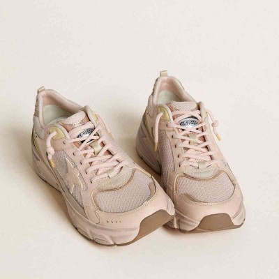 Golden Goose Lightstar Sneakers With Pink Leather And Mesh Upper And Pink Star