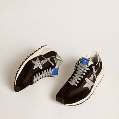 Golden Goose Marathon Shoes With Black Ripstop Nylon Upper And Silver Star