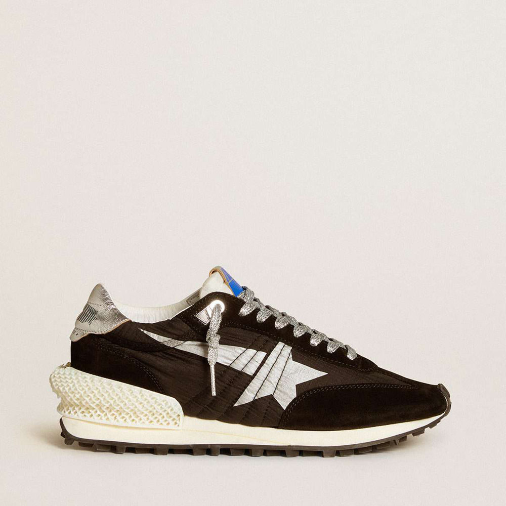 Golden Goose Marathon Shoes With Black Ripstop Nylon Upper And Silver Star