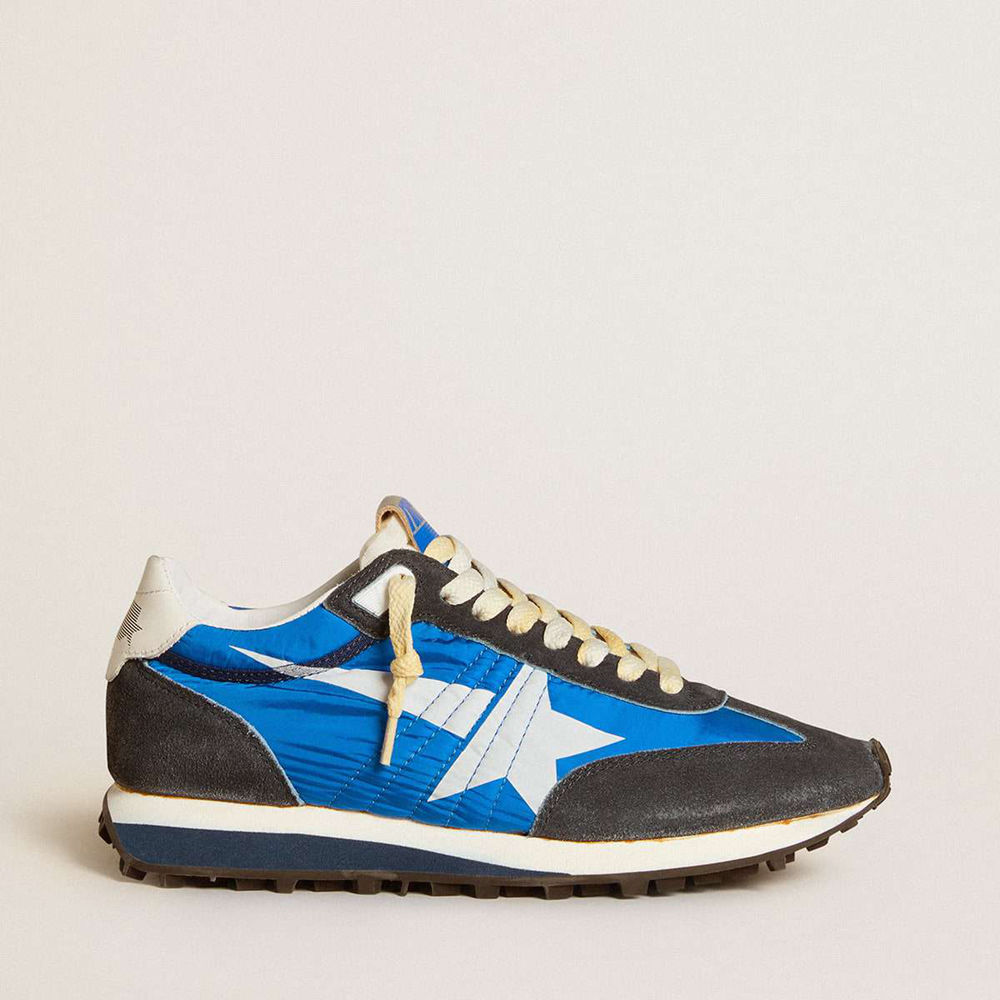 Golden Goose Marathon Shoes With Blue Nylon Upper And White Star