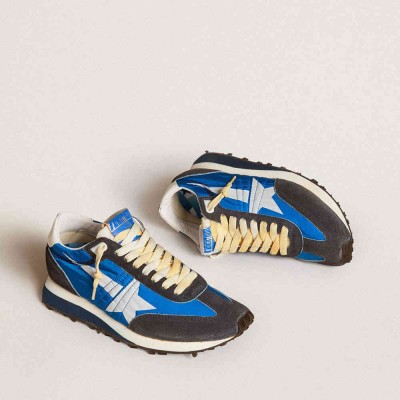 Golden Goose Marathon Shoes With Blue Nylon Upper And White Star