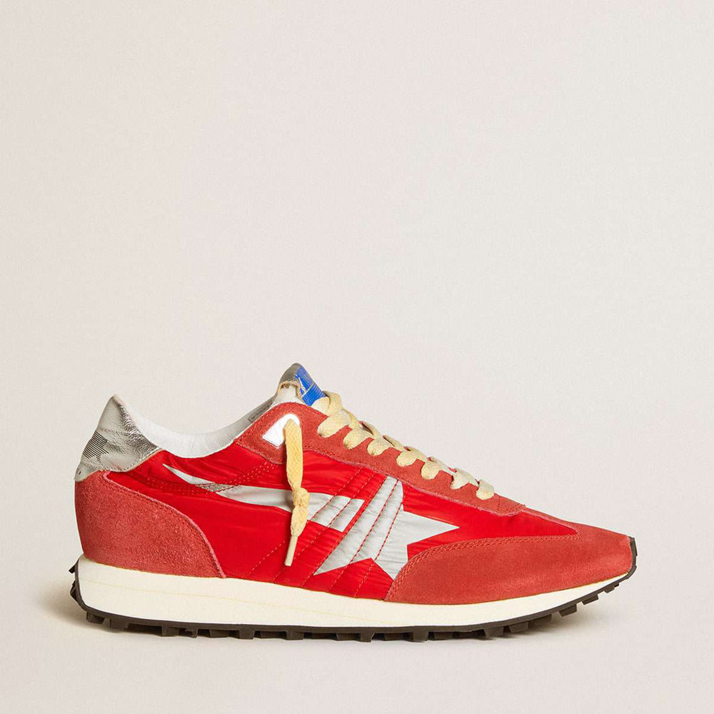 Golden Goose Marathon Shoes With Red Nylon Upper And Silver Star