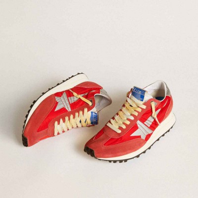 Golden Goose Marathon Shoes With Red Nylon Upper And Silver Star