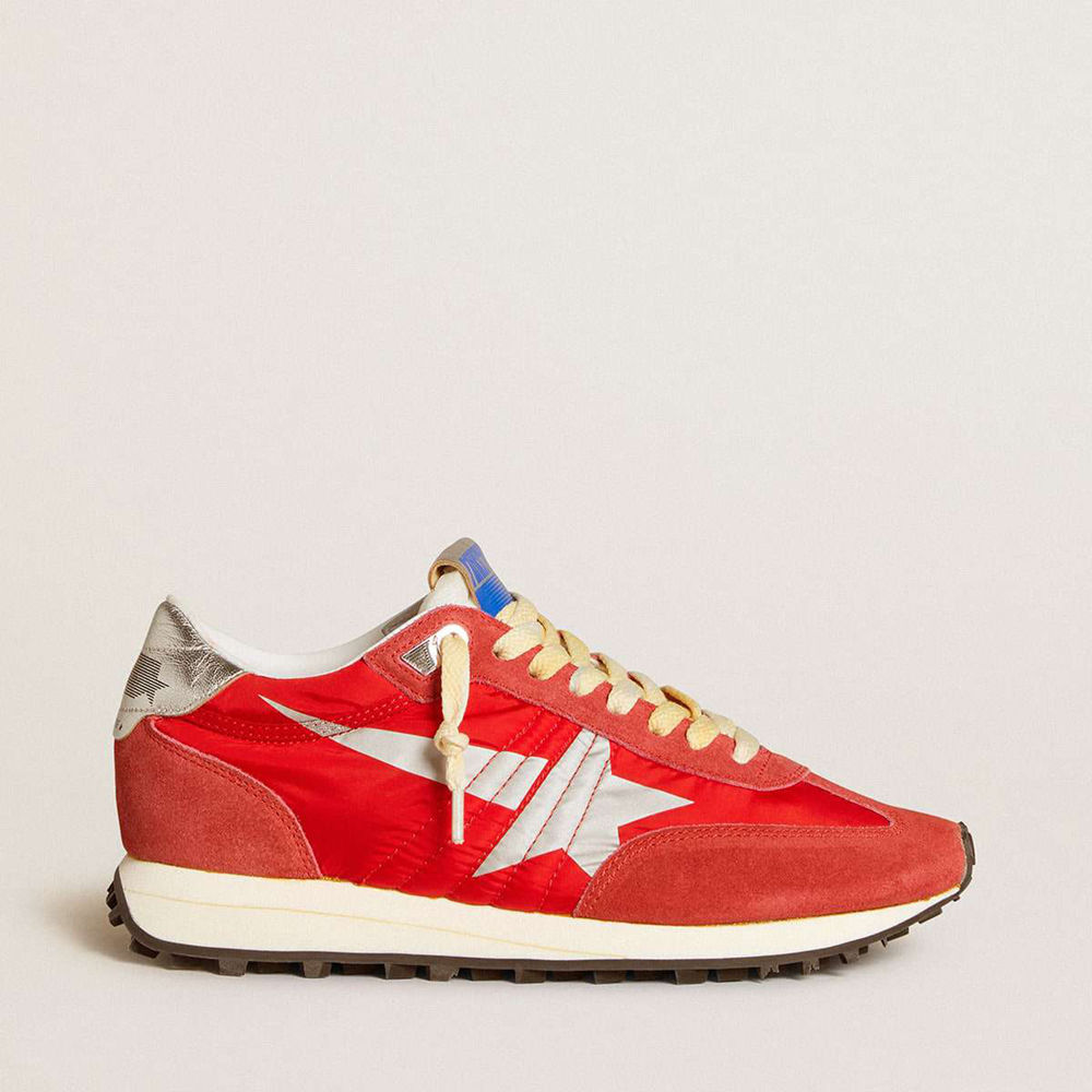 Golden Goose Marathon Shoes With Red Nylon Upper And Silver Star