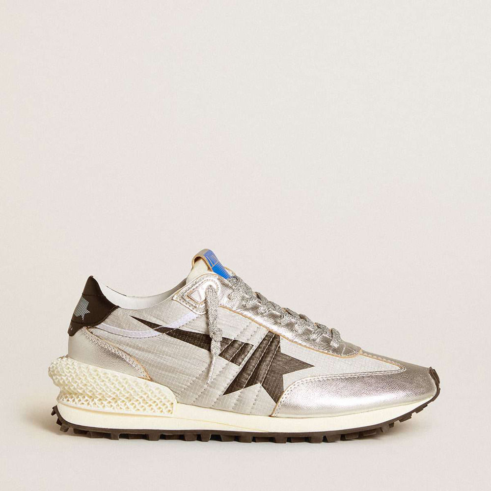 Golden Goose Marathon Shoes With Silver Ripstop Nylon Upper And Black Star