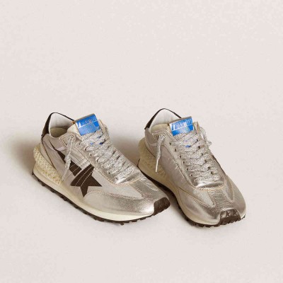 Golden Goose Marathon Shoes With Silver Ripstop Nylon Upper And Black Star