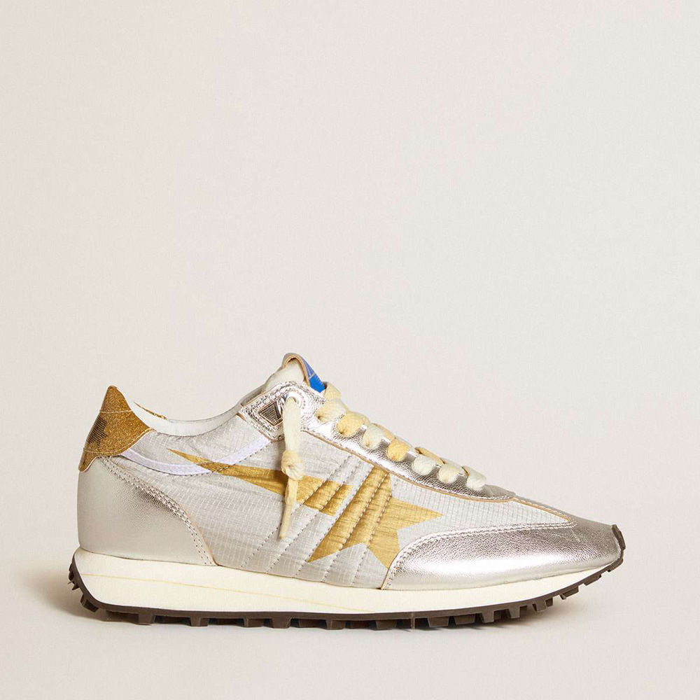 Golden Goose Marathon Shoes With Silver Ripstop Nylon Upper And Gold Star