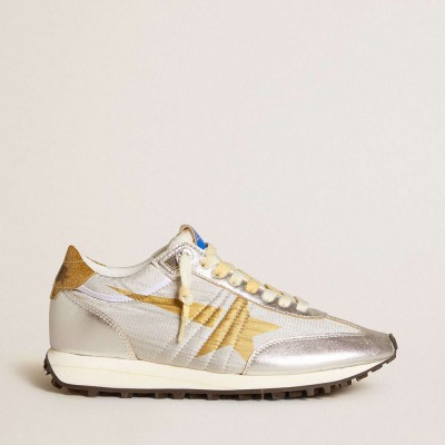 Golden Goose Marathon Shoes With Silver Ripstop Nylon Upper And Gold Star