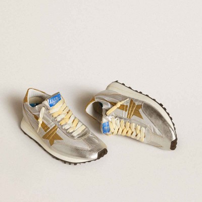 Golden Goose Marathon Shoes With Silver Ripstop Nylon Upper And Gold Star