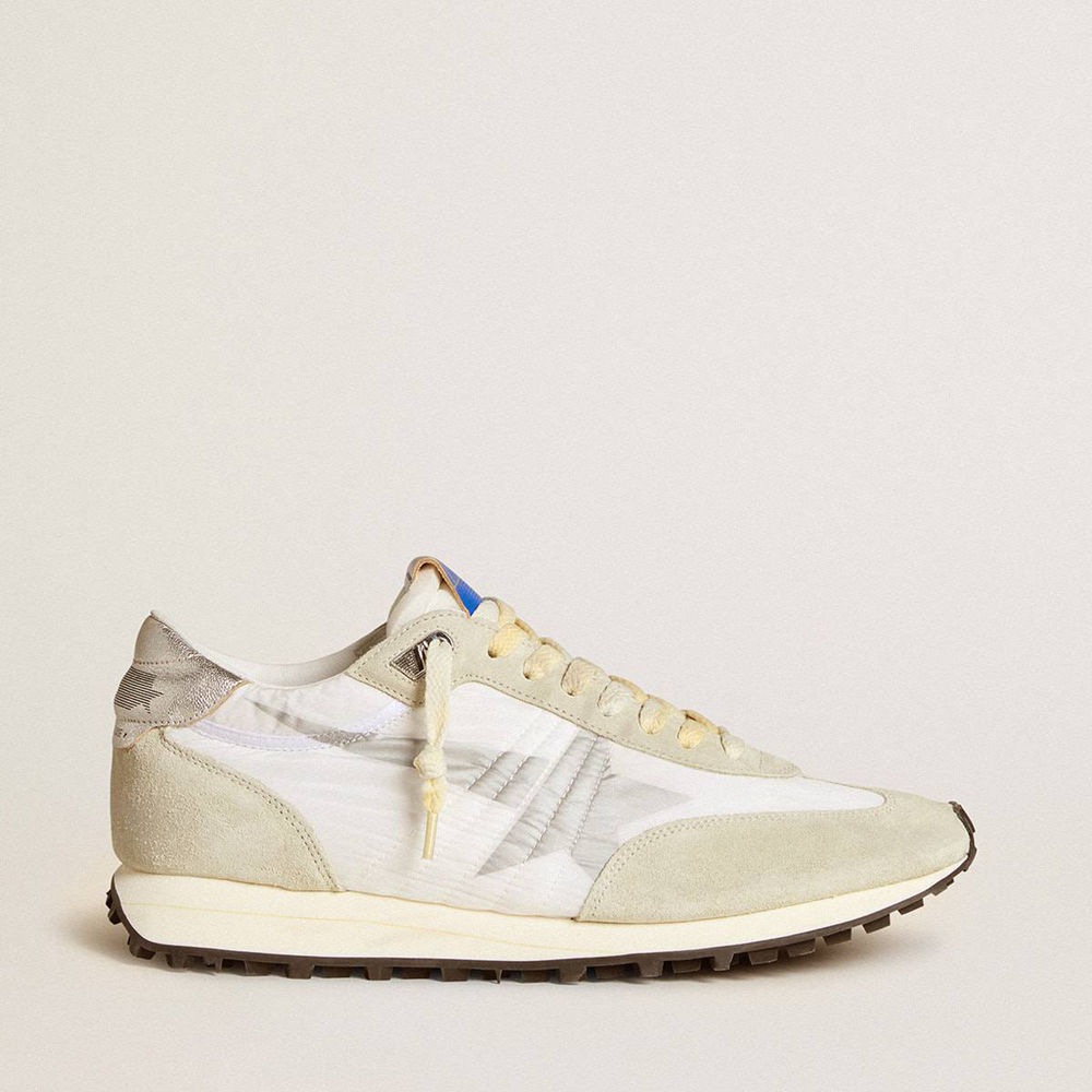 Golden Goose Marathon Shoes With White Nylon Upper And Silver Star