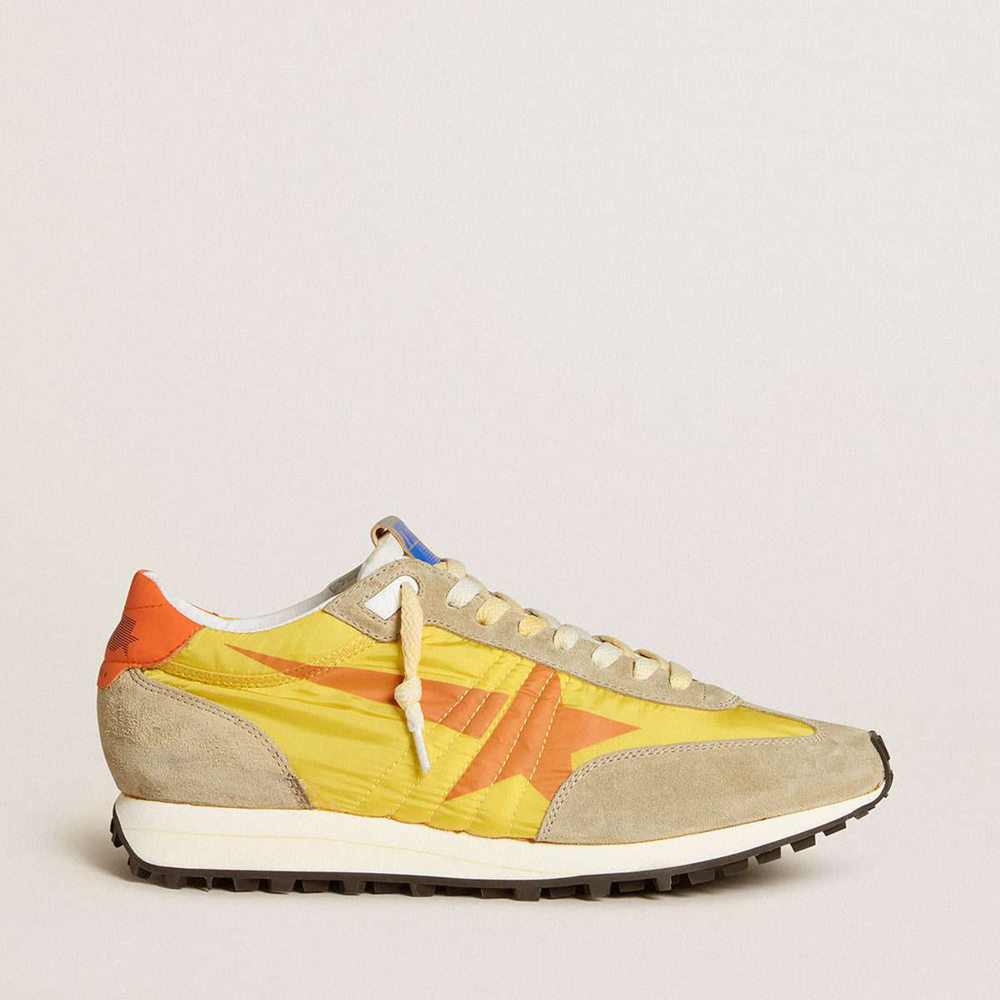 Golden Goose Marathon Shoes With Yellow Nylon Upper And Orange Star