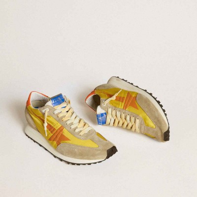Golden Goose Marathon Shoes With Yellow Nylon Upper And Orange Star