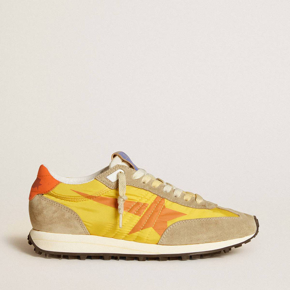 Golden Goose Marathon Shoes With Yellow Nylon Upper And Orange Star
