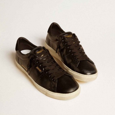 Golden Goose Matchstar In Black Leather With Black Suede Heel Tab