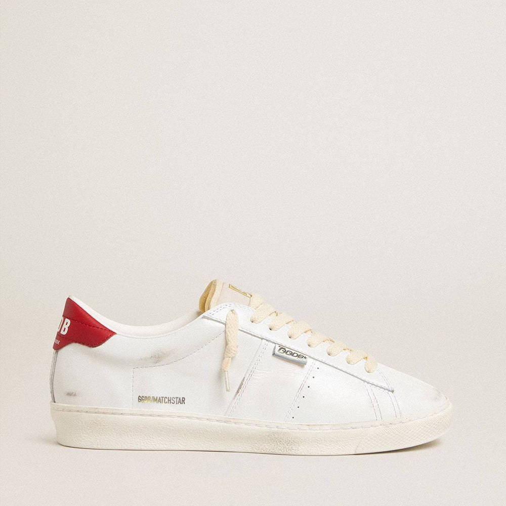 Golden Goose Matchstar In Glossy White Leather With Glossy Red Leather Heel Tab