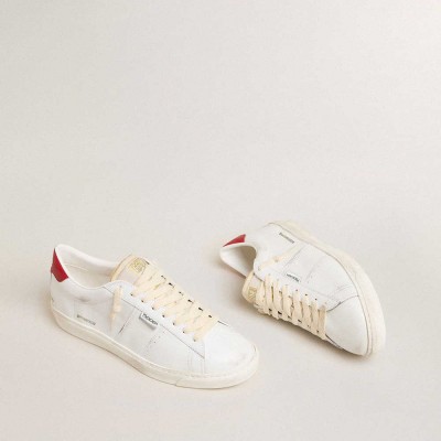 Golden Goose Matchstar In Glossy White Leather With Glossy Red Leather Heel Tab