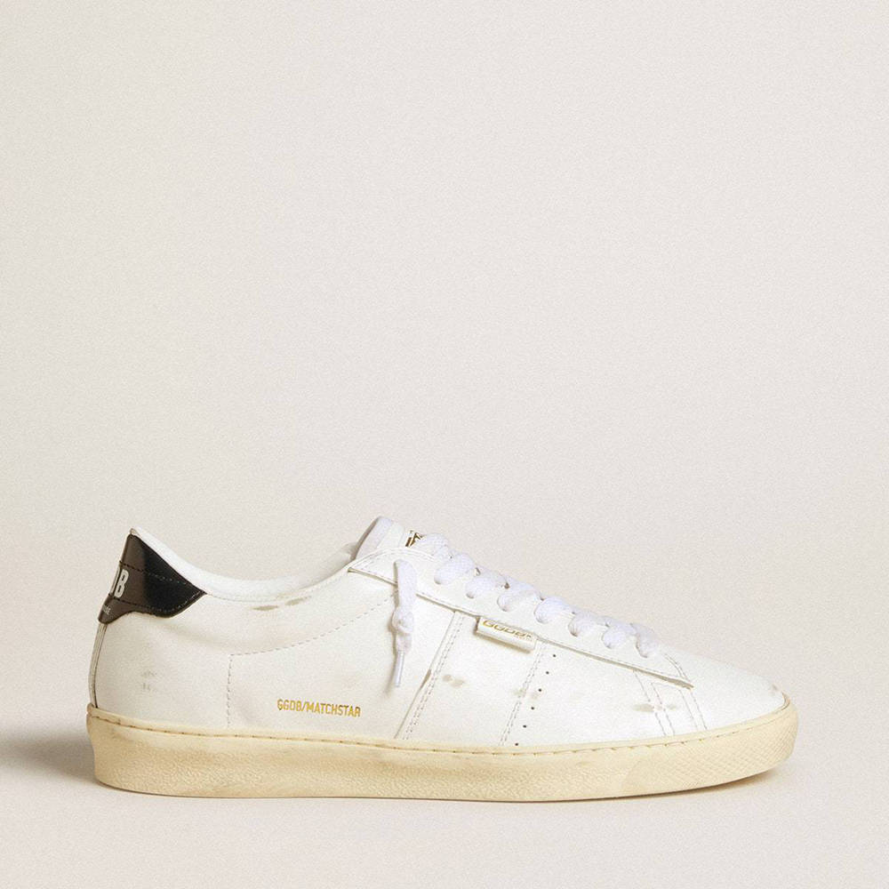 Golden Goose Matchstar In White Leather With Dark Blue Leather Heel Tab