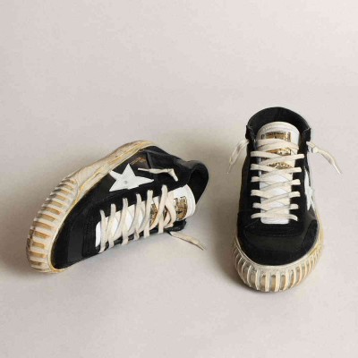 Golden Goose Mid Star Sneakers In Black Nappa And Suede With White Leather Star