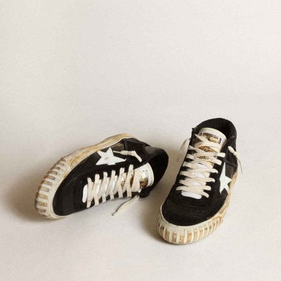 Golden Goose Mid Star Sneakers In Black Nappa And Suede With White Leather Star