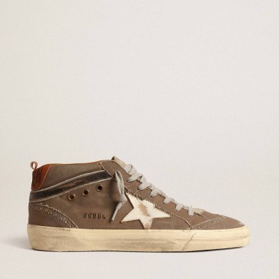 Golden Goose Mid Star Sneakers In Green Canvas With Leather Star And Black Flash