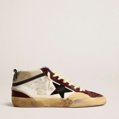 Golden Goose Mid Star Sneakers In Nappa With Black Suede Star And Wine-red Inserts
