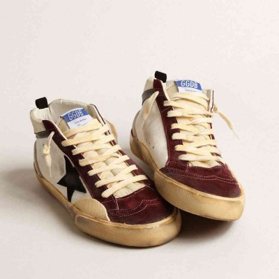 Golden Goose Mid Star Sneakers In Nappa With Black Suede Star And Wine-red Inserts