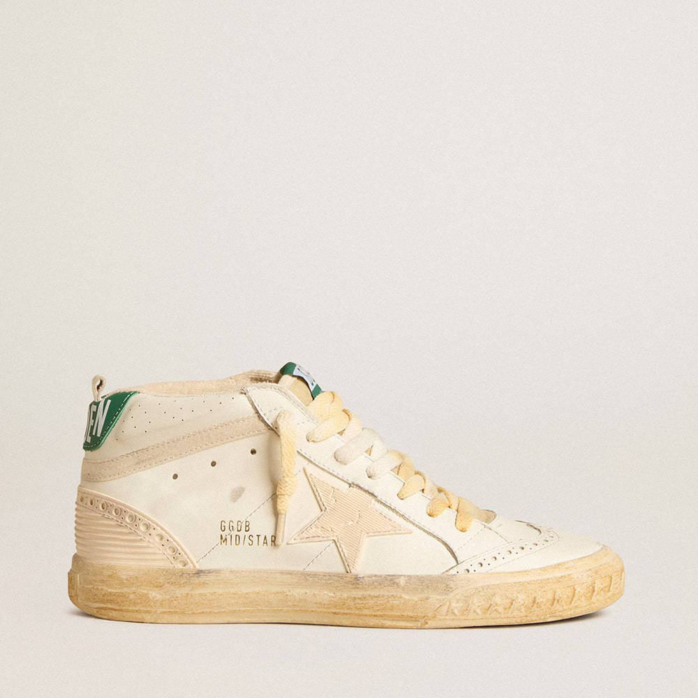 Golden Goose Mid Star Sneakers In Nappa With Textured Rubber Star And Cream Cotton Flash