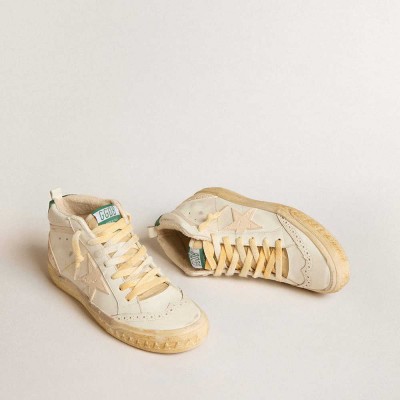 Golden Goose Mid Star Sneakers In Nappa With Textured Rubber Star And Cream Cotton Flash