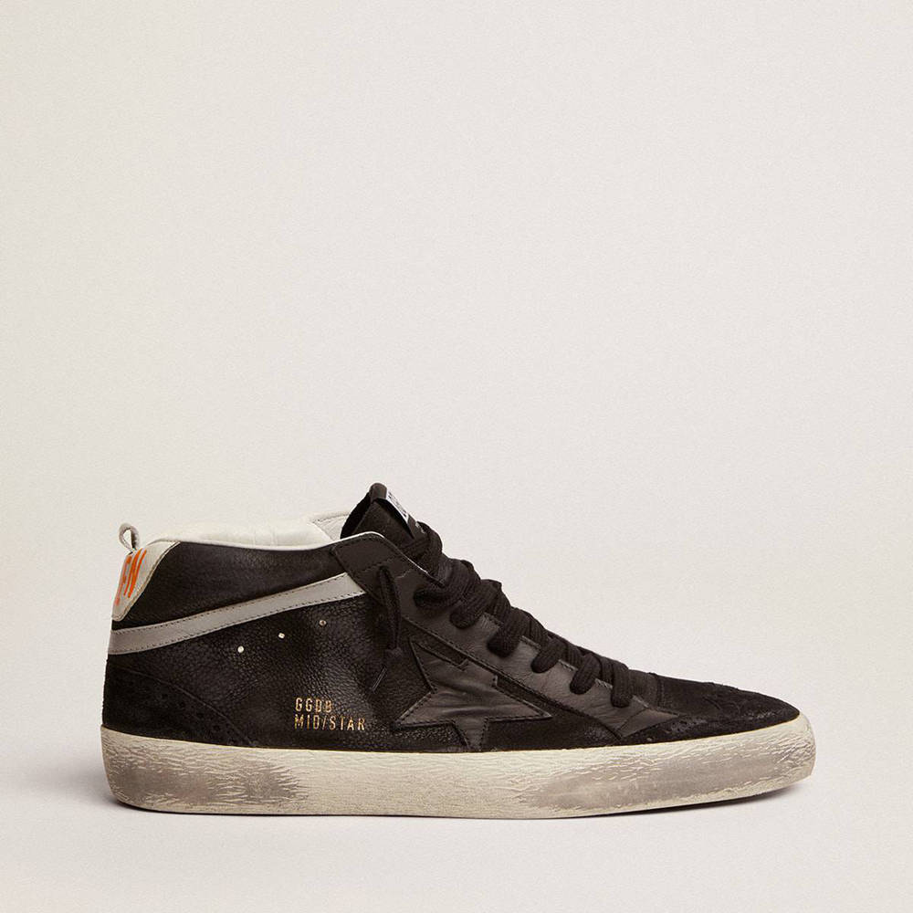 Golden Goose Mid Star Sneakers In Nubuck With Black Leather Star And Silver Flash