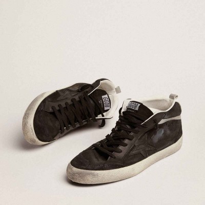 Golden Goose Mid Star Sneakers In Nubuck With Black Leather Star And Silver Flash