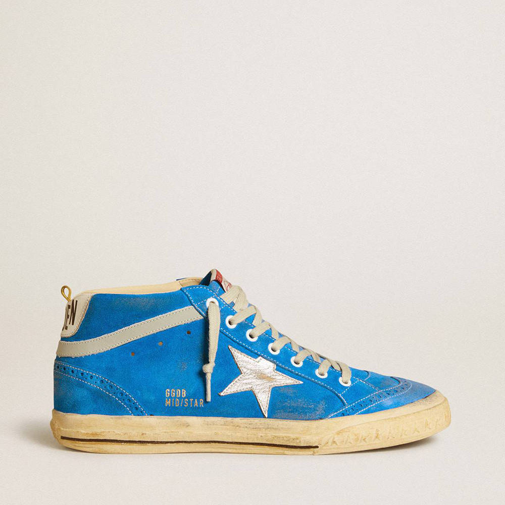 Golden Goose Mid Star Sneakers In Suede With Metallic Leather Star And Leather Heel Tab