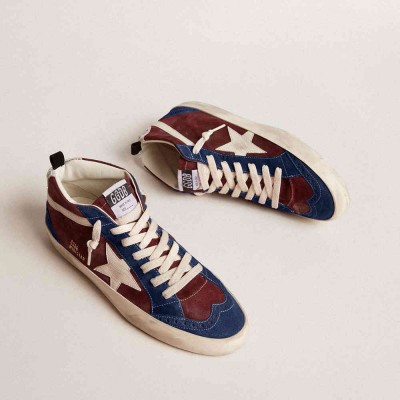 Golden Goose Mid Star Sneakers In Wine-red Suede With White Nappa Star And Flash