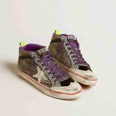 Golden Goose Mid Star Sneakers LAB In Animal-print Leather With A White Star