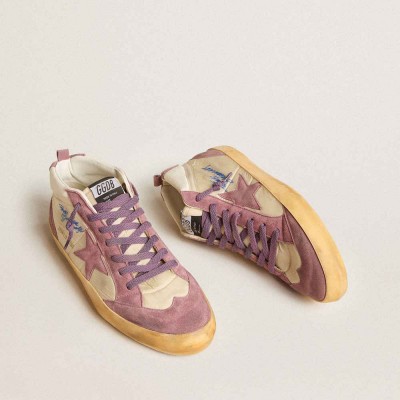 Golden Goose Mid Star Sneakers LAB In Nylon And Nappa With Mauve Suede Star