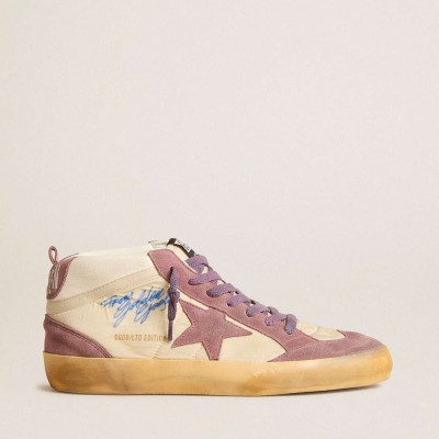 Golden Goose Mid Star Sneakers LAB In Nylon And Nappa With Mauve Suede Star