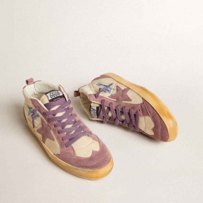Golden Goose Mid Star Sneakers LAB In Nylon And Nappa With Mauve Suede Star