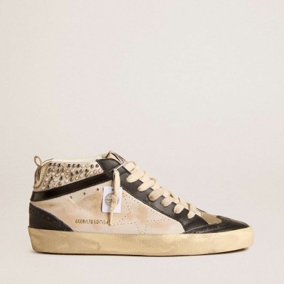 Golden Goose Mid Star LTD Sneakers In Black And White Leather With Pearls And Perforated Star