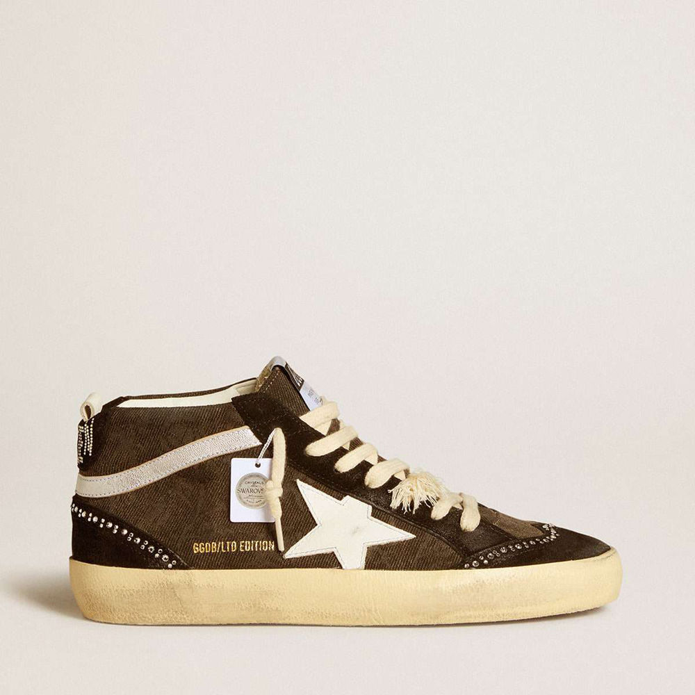 Golden Goose Mid Star LTD Sneakers In Black Denim With Suede Inserts With Swarovski Crystals