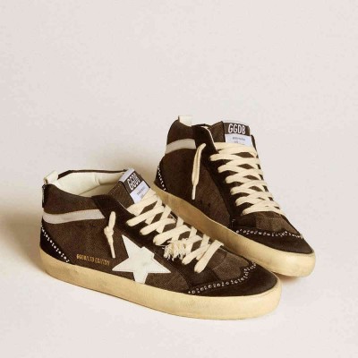 Golden Goose Mid Star LTD Sneakers In Black Denim With Suede Inserts With Swarovski Crystals