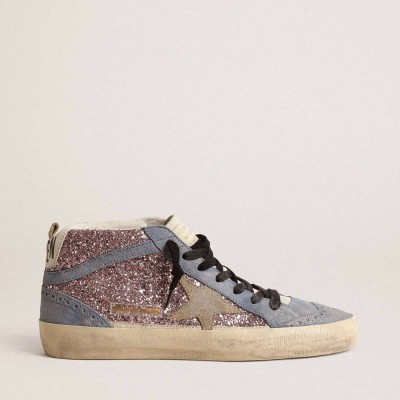 Golden Goose Mid Star LTD Sneakers In Lilac Glitter With Light Blue Suede Inserts