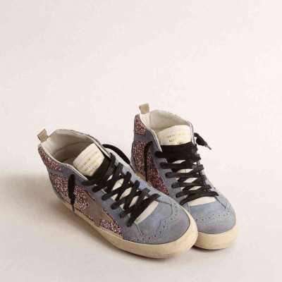 Golden Goose Mid Star LTD Sneakers In Lilac Glitter With Light Blue Suede Inserts
