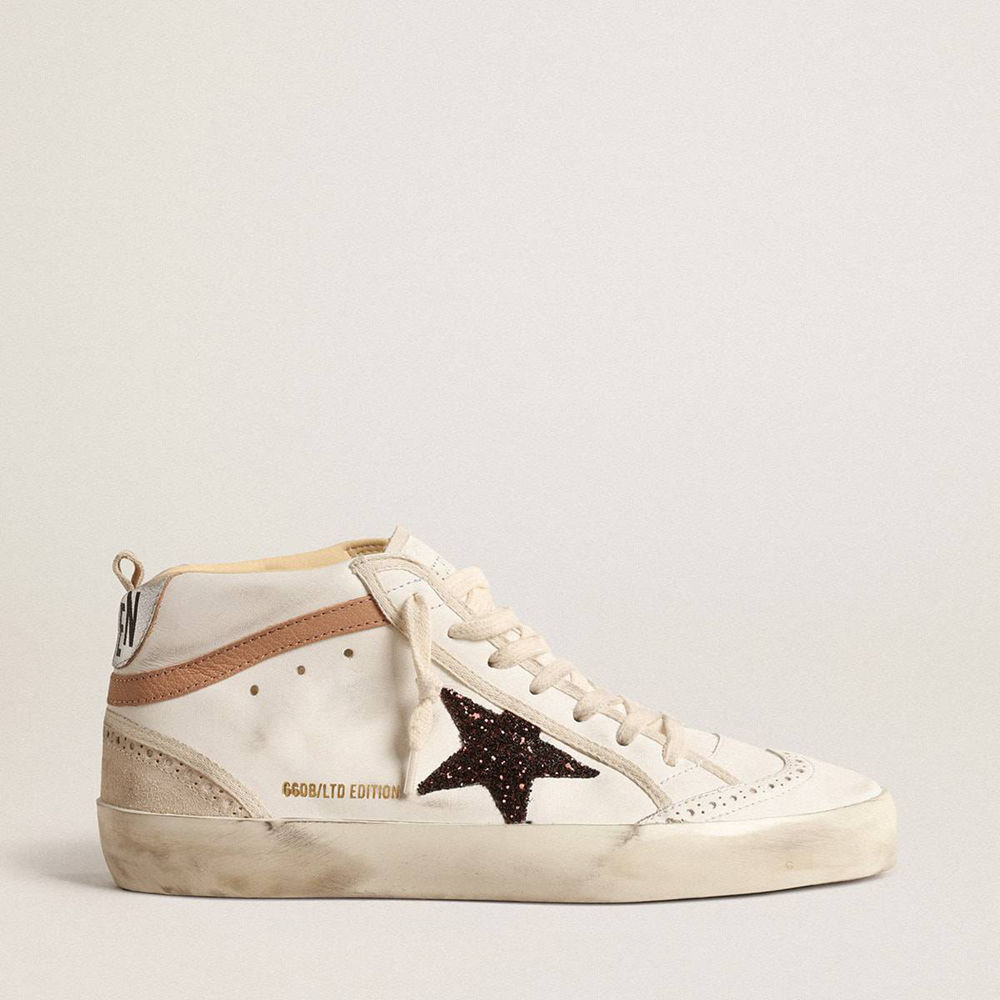 Golden Goose Mid Star LTD Sneakers In Nappa With Glitter Star And Nude Leather Flash