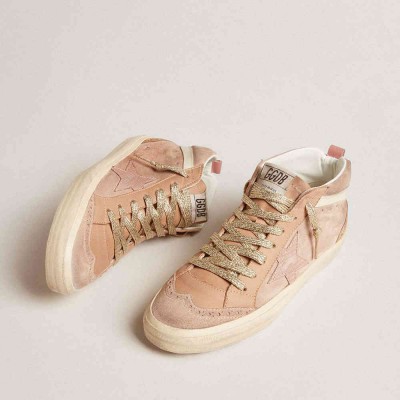Golden Goose Mid Star LTD Sneakers In Pink Suede With Pink Lizard-print Leather Star