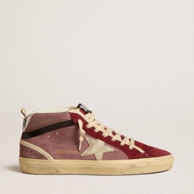 Golden Goose Mid Star LTD Sneakers In Violet Suede With Platinum Leather Star And Black Flash