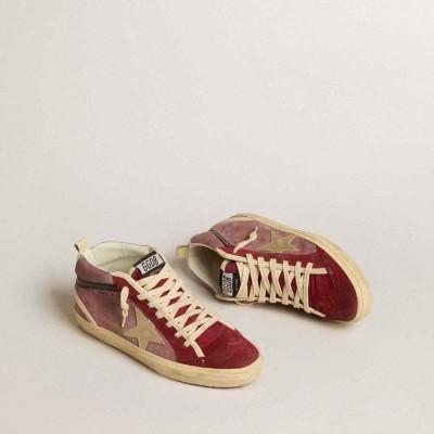 Golden Goose Mid Star LTD Sneakers In Violet Suede With Platinum Leather Star And Black Flash