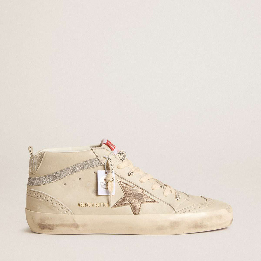 Golden Goose Mid Star LTD Sneakers With Bronze Leather Star And Swarovski Crystal Flash