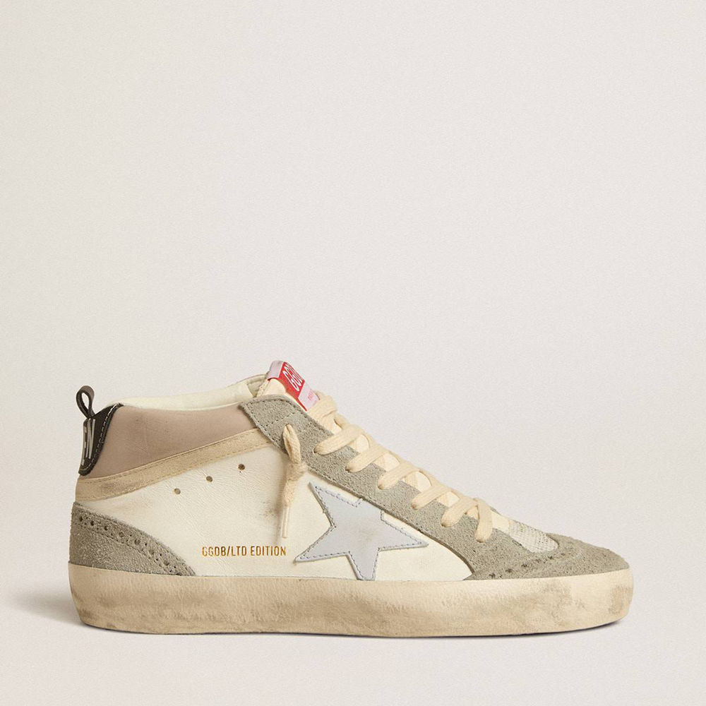 Golden Goose Mid Star LTD Sneakers With Light Gray Leather Star And Gray Suede Inserts