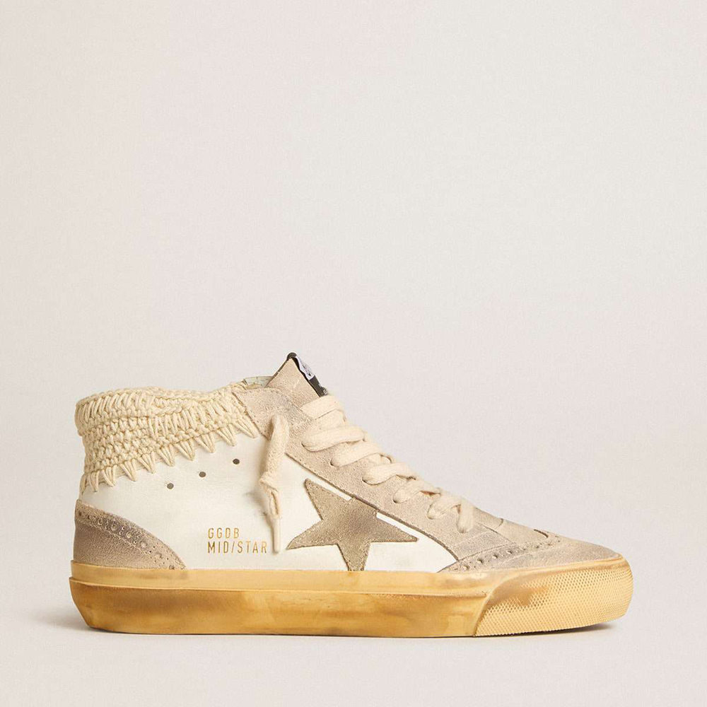 Golden Goose Mid Star LTD Sneakers With Pearl Suede Star And Beige Crochet Heel Tab